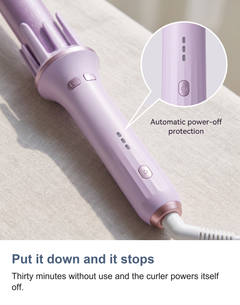 Put it down and it stops. Thirty minutes without use and the curler powers itself off.