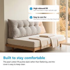 Headboard bolster cushion on a daybed in a bright living room corner