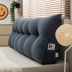 Triangle headboard bolster cushion in jingtai blue teddy plush