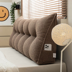 Triangle headboard bolster cushion in lilac brown teddy plush