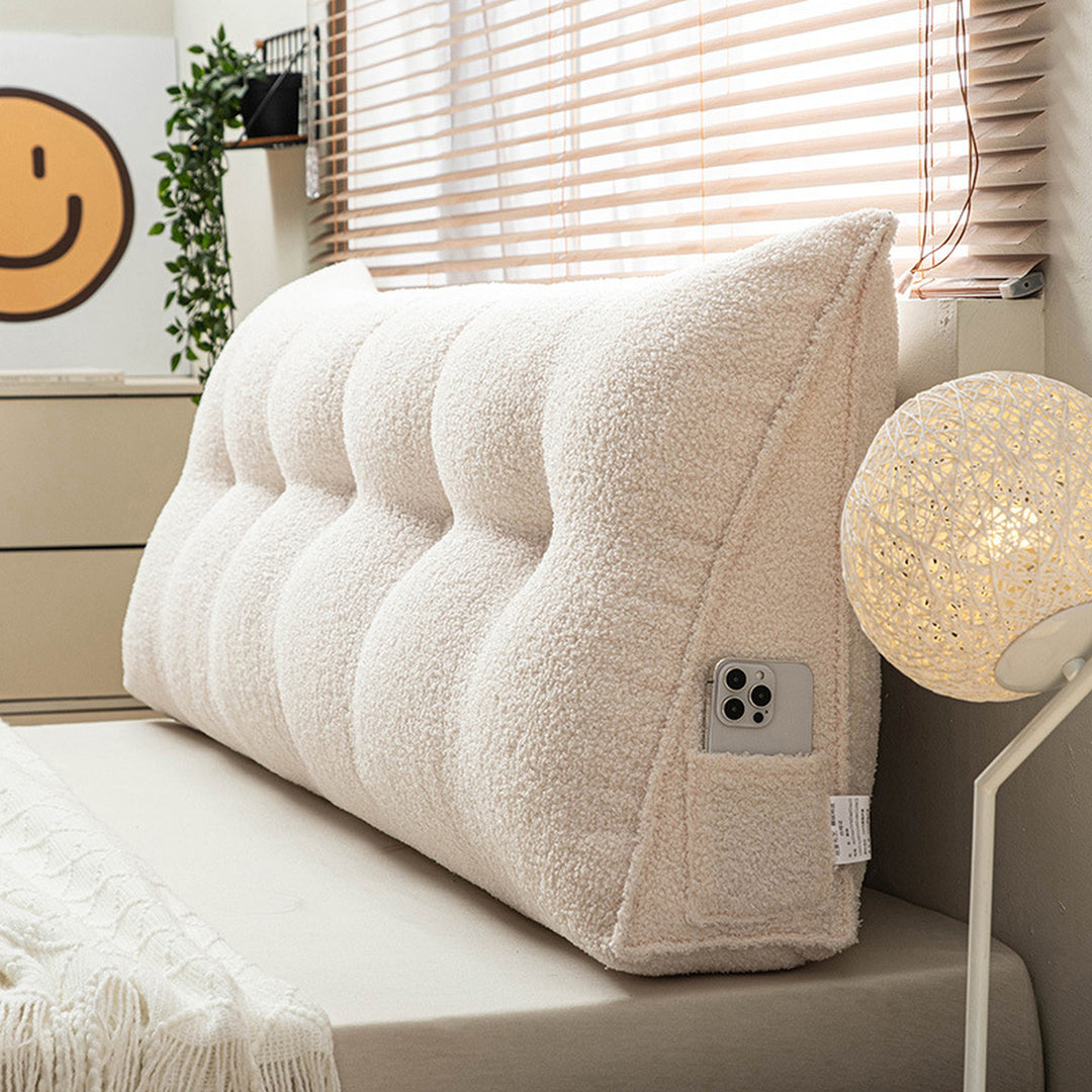 Triangle headboard bolster cushion in rice white teddy plush