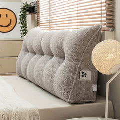 Triangle headboard bolster cushion in pearl grey teddy plush