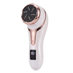 Electric foot file and callus remover, white with a rose gold trim, on a white background