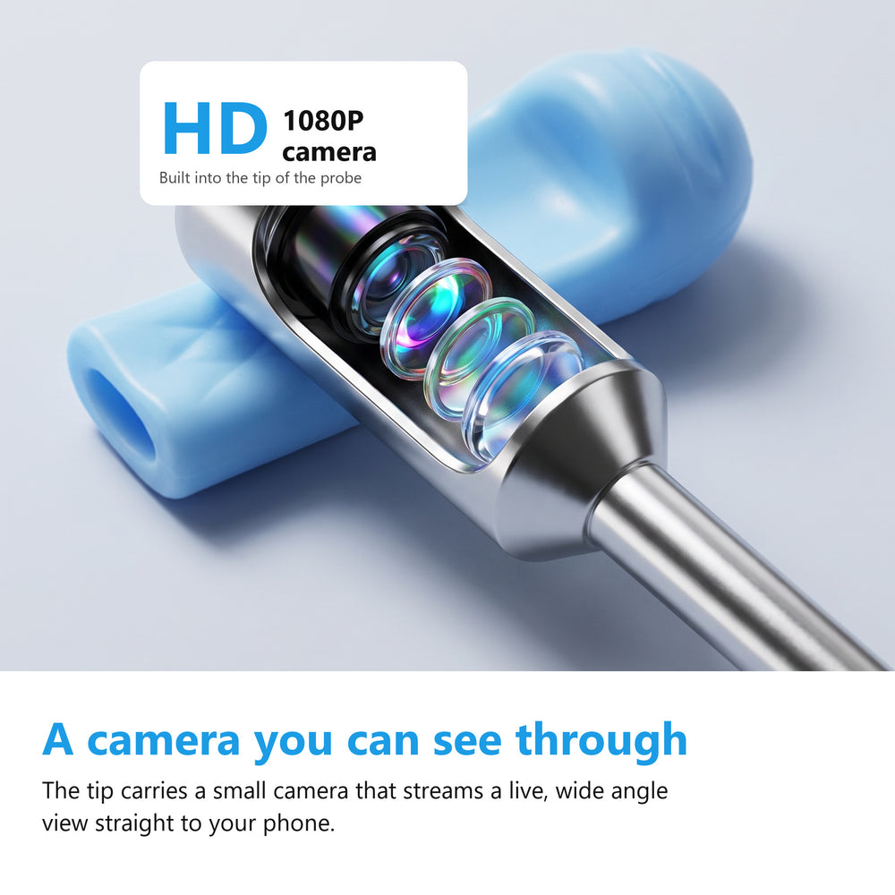 Macro of the HD camera lens built into the ear cleaning tool tip