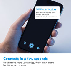 Phone screen showing the WiFi connected ear camera app interface