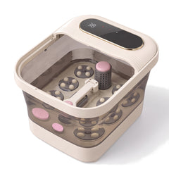 Folding foot spa bath massager, lid open, showing the six massage rollers inside