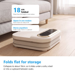 Foot spa bath folded flat for storage beside a sofa