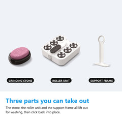 The three removable foot spa parts side by side, the grinding stone, the roller unit and the support frame