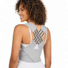 Full-back posture support brace in gray, back view