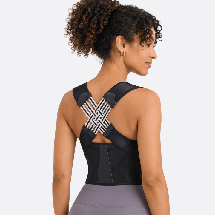 Full-back posture support brace in black