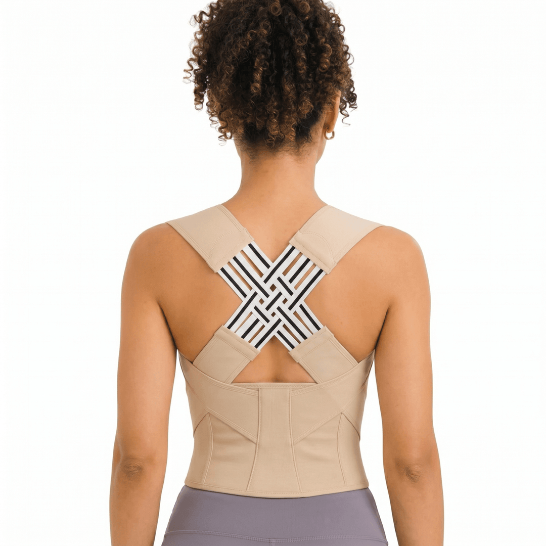 Full-back posture support brace in beige