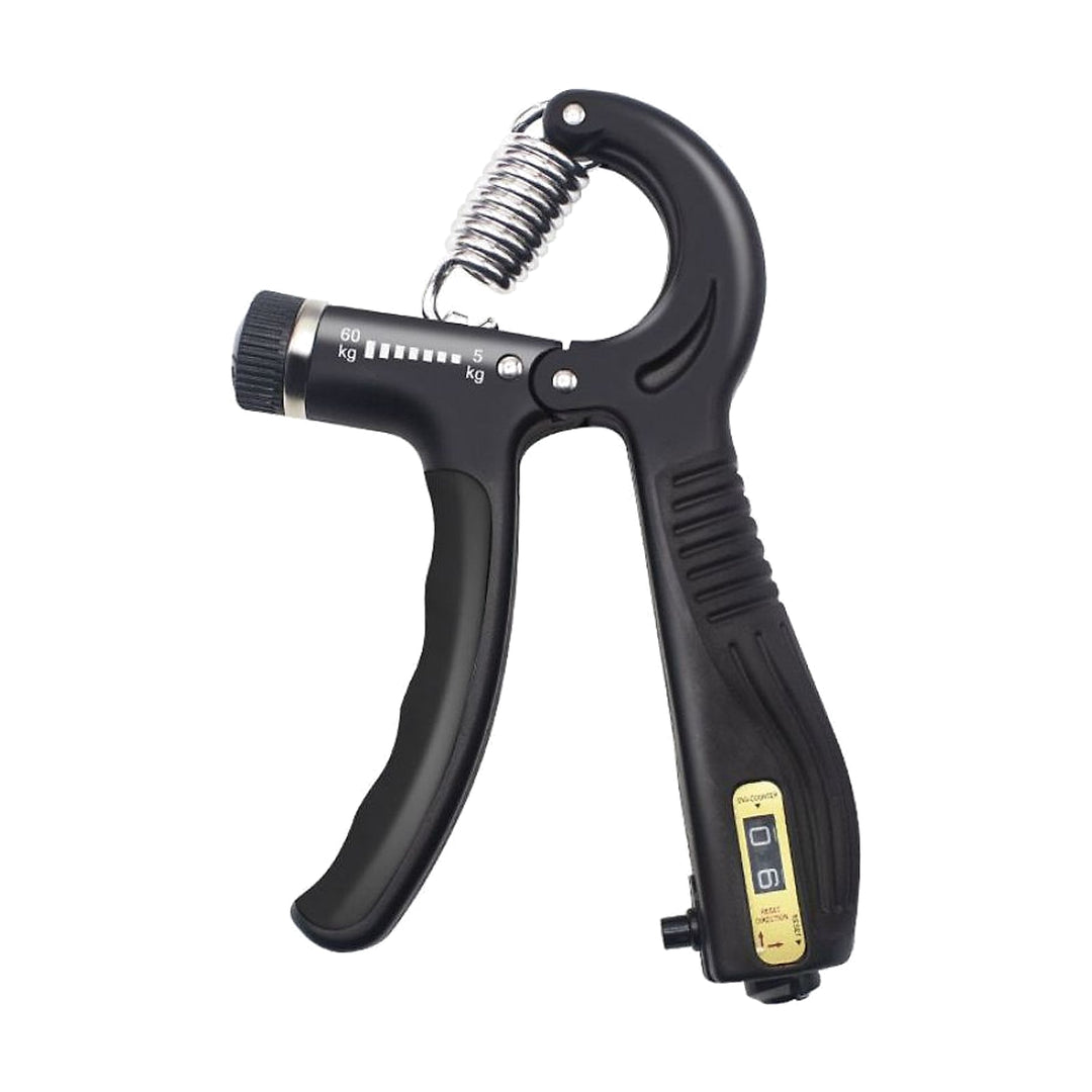 Hand grip strengthener with rep counter in black