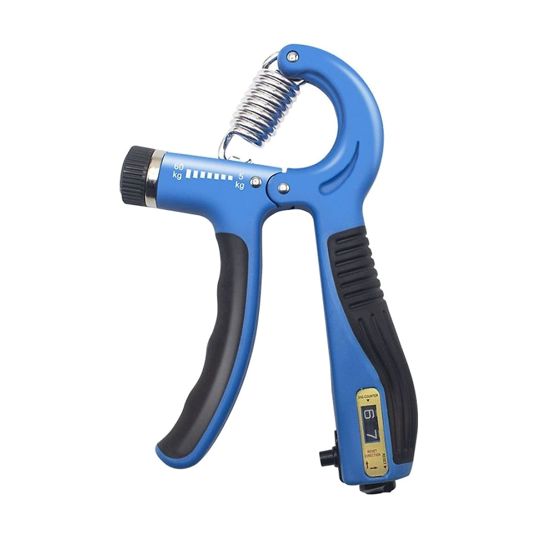 Hand grip strengthener with rep counter in blue