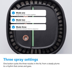 Humidifier lid from above showing the three spray nozzles