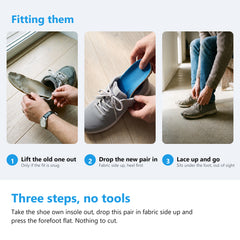 Three steps for fitting an arch support insole inside a lace up trainer