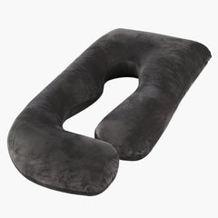 J shaped pregnancy pillow in dark grey crystal velvet, seen from above