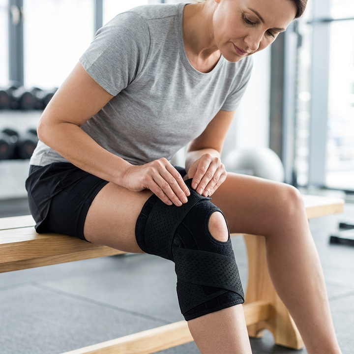Fastening the knee support wrap on the chosen leg