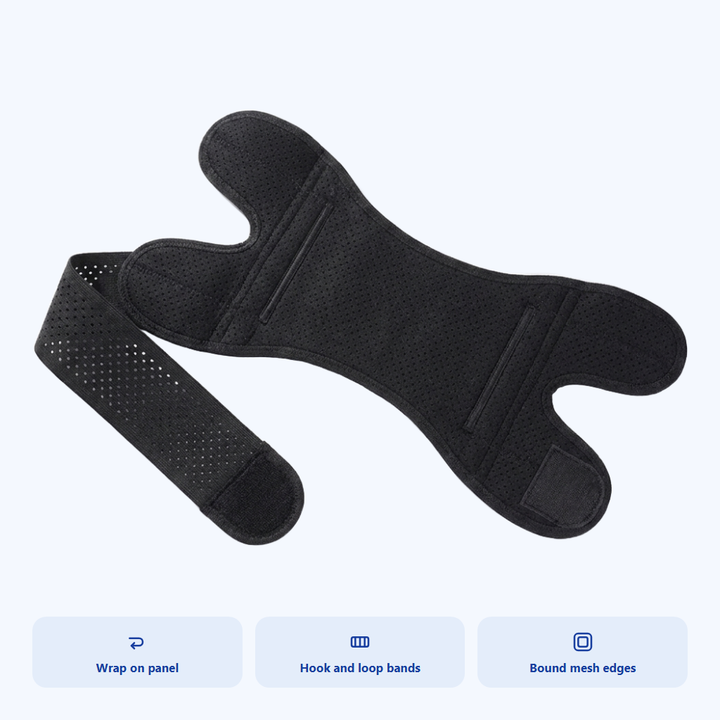 Knee support wrap panel laid flat showing the bands and edges