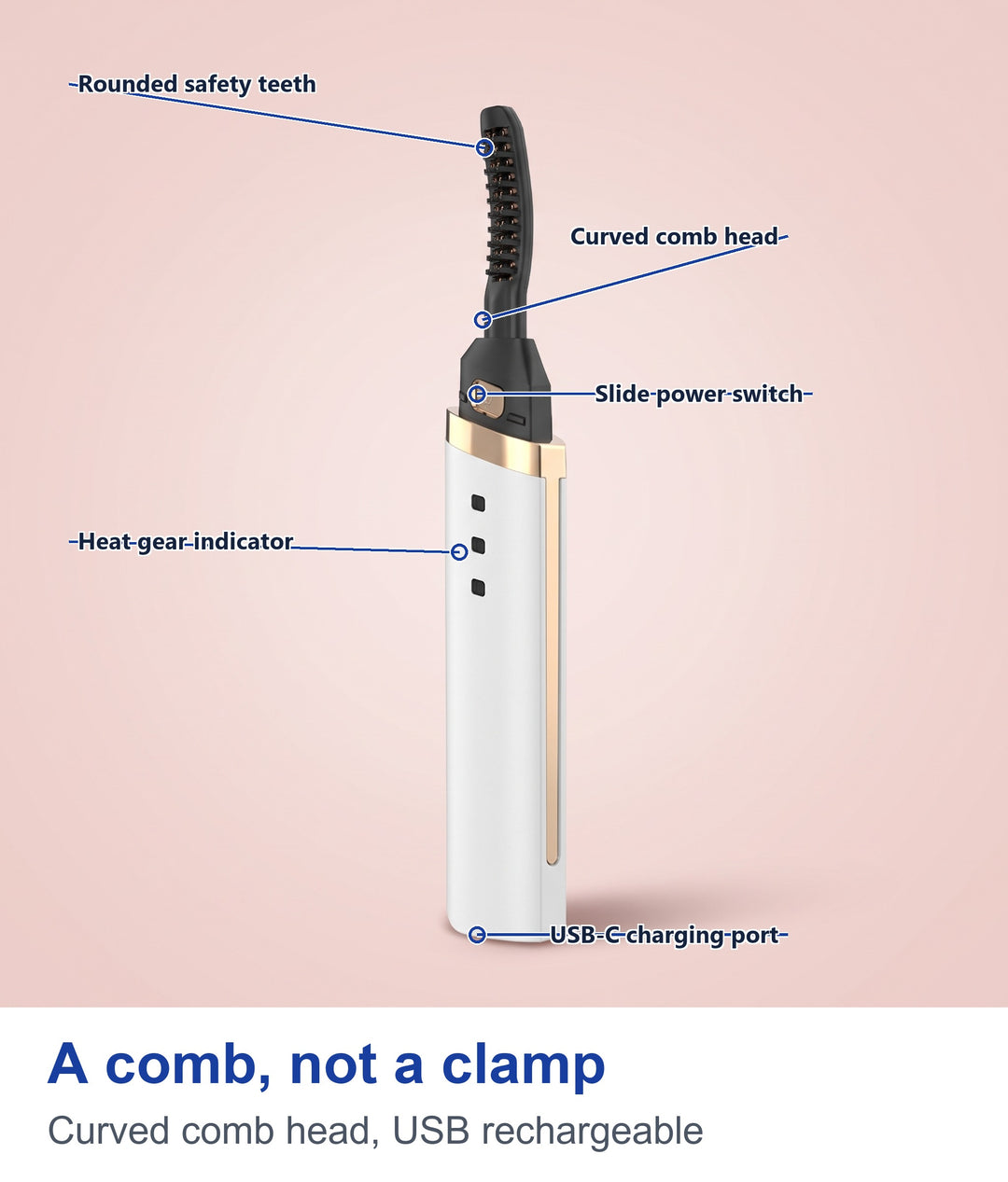 A comb, not a clamp: curved comb head, USB rechargeable