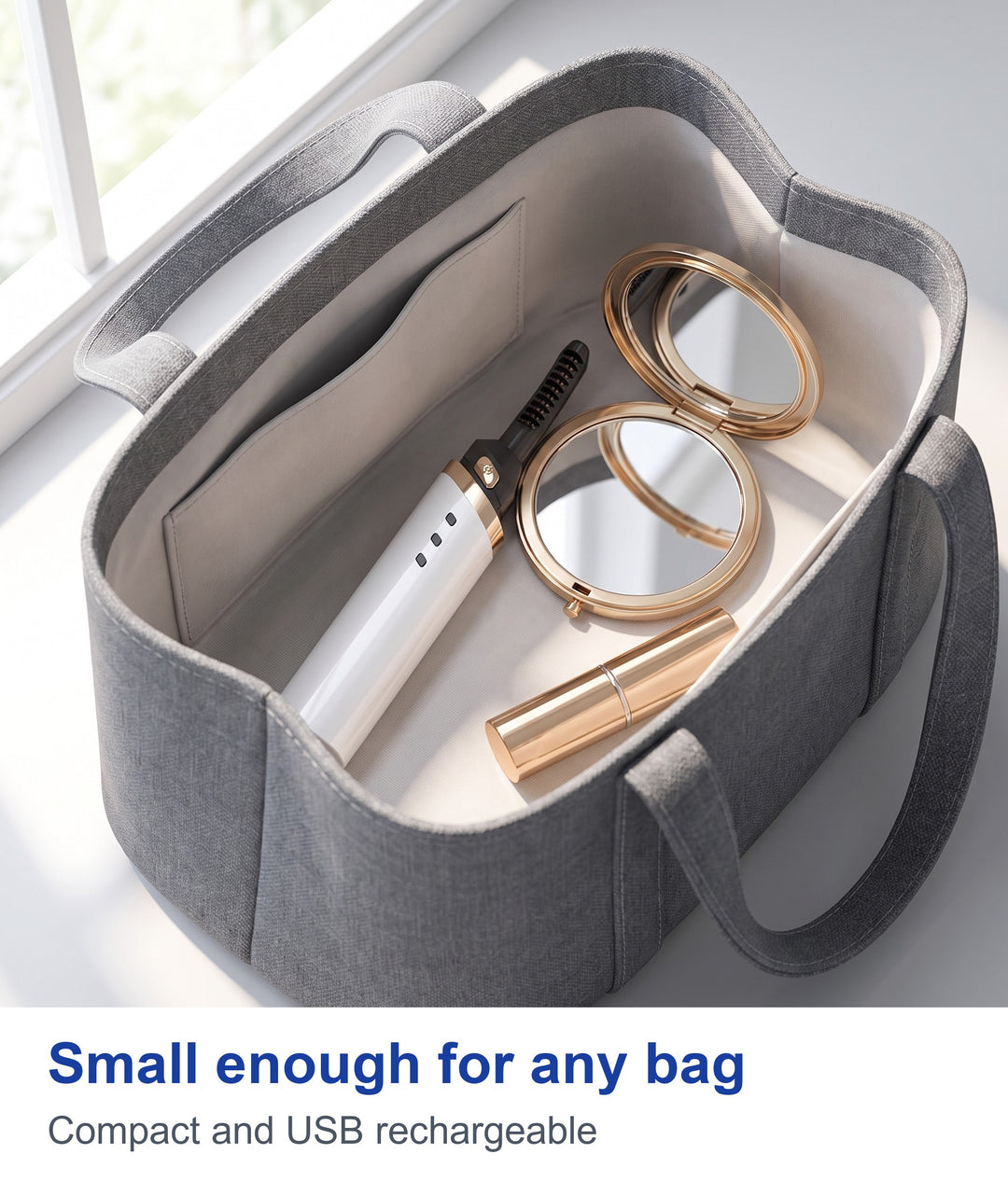 Small enough for any bag: compact and USB rechargeable