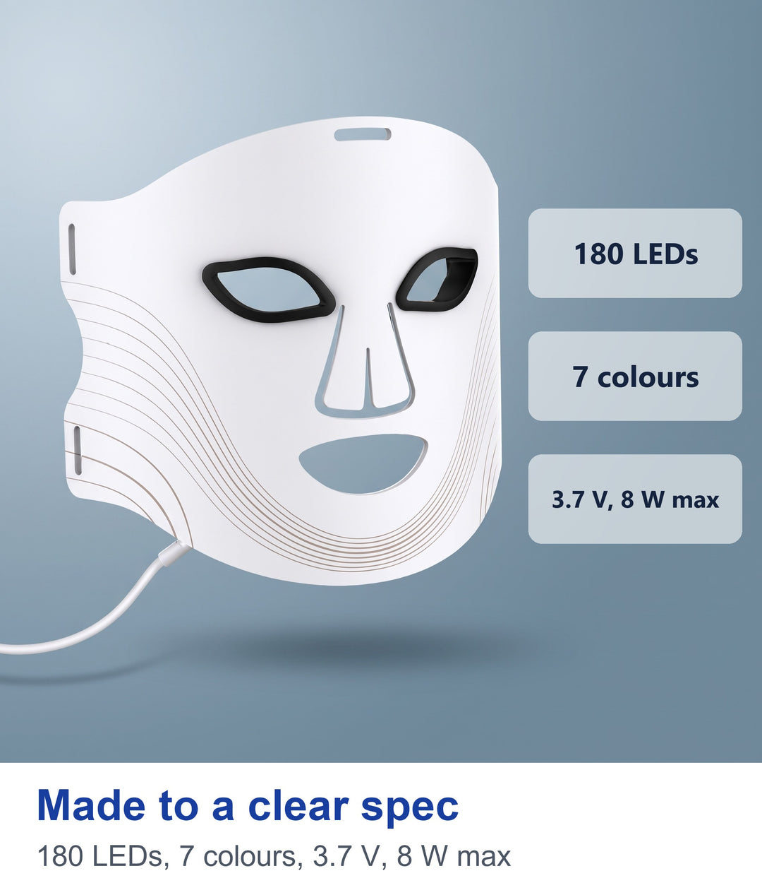 White LED face mask with its key specifications