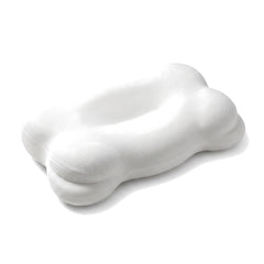 Contoured white memory foam pillow with a lower centre channel and a raised wing at each end