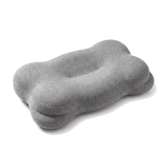 Contoured memory foam pillow in grey, the same shape, lower centre channel and raised end wings