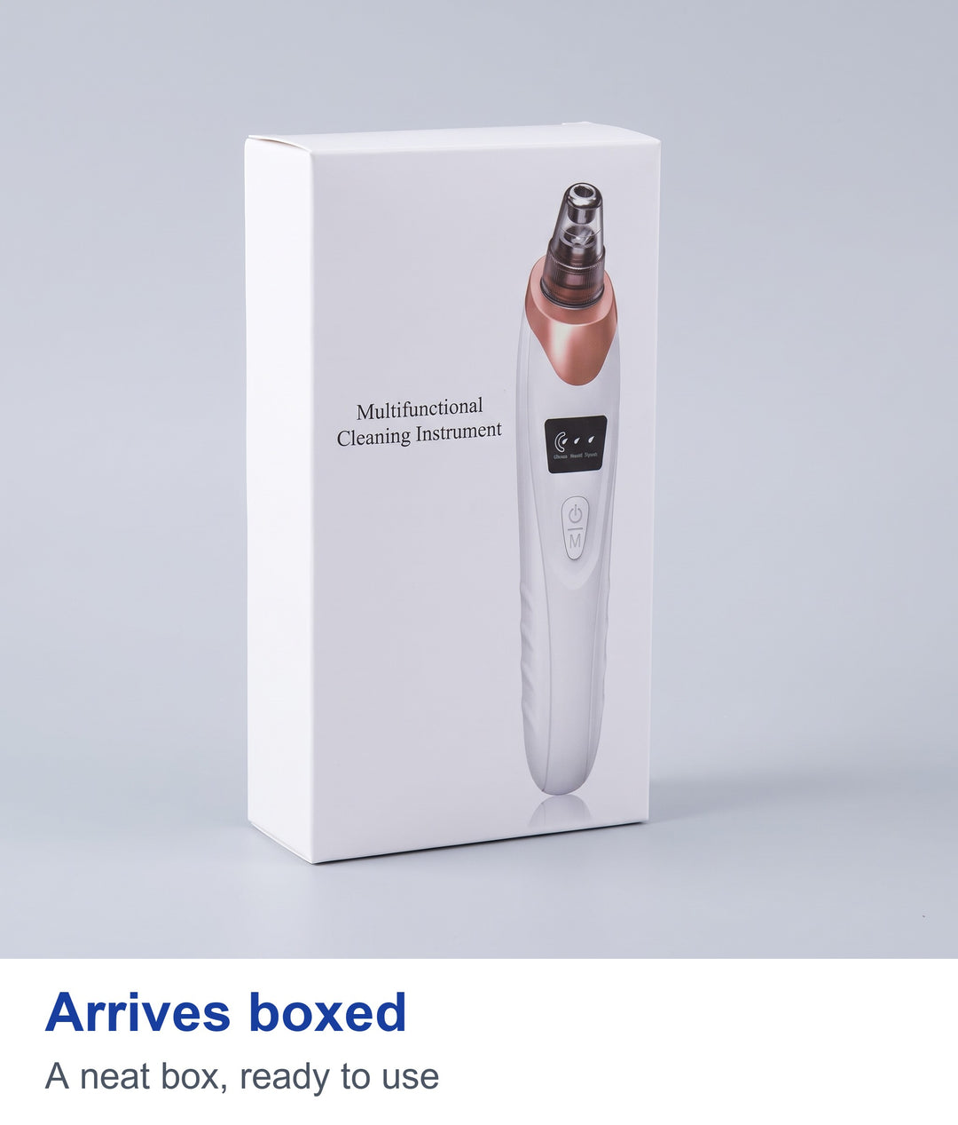 Arrives boxed: the pore vacuum device beside its retail box
