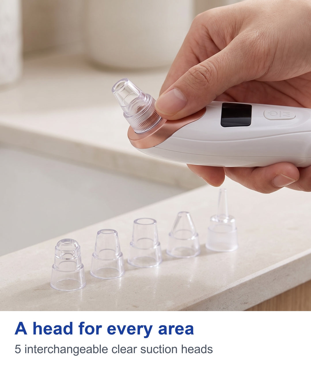 A head for every area: five interchangeable clear suction heads for the pore vacuum device