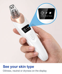 See your skin type: oiliness, neutral or dryness reading on the pore vacuum display