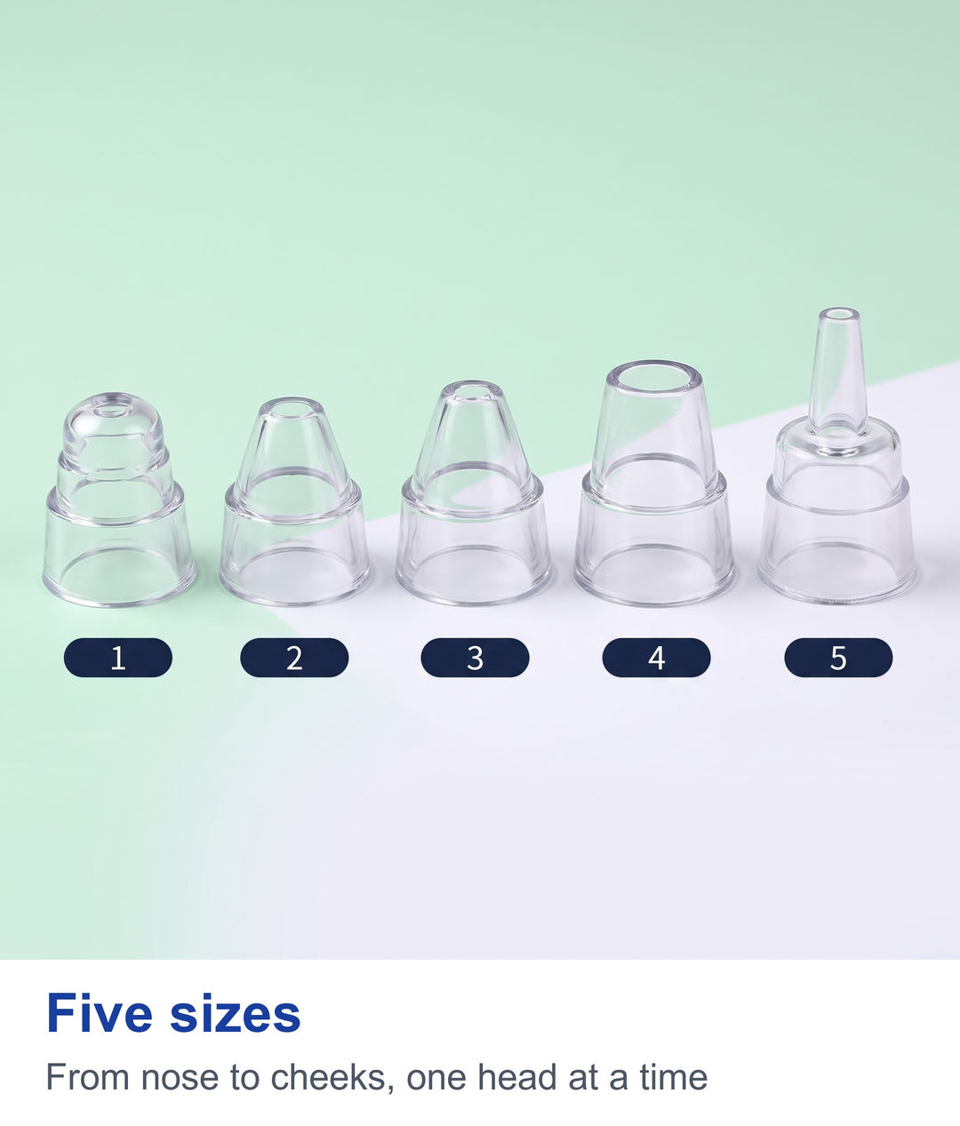 Five sizes: the five suction heads of the pore vacuum numbered one to five