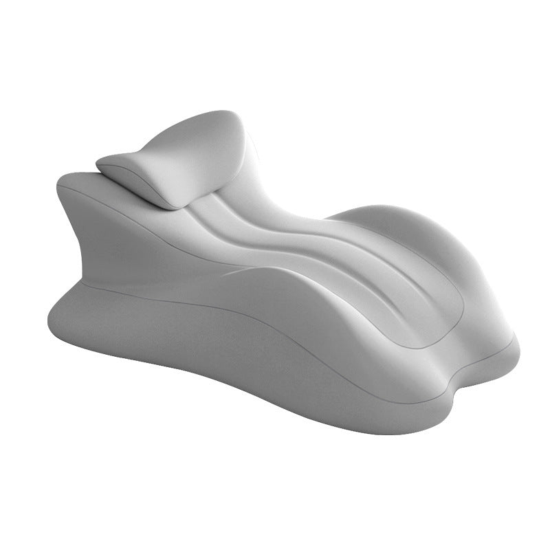 Memory foam reading wedge pillow with the detachable headrest fitted, in light grey