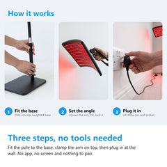 How to set up the red light therapy lamp, fitting the base, setting the angle and plugging it in