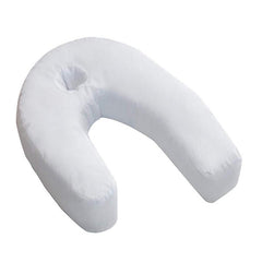 U shaped side sleeping pillow in white with the open gap between its two arms