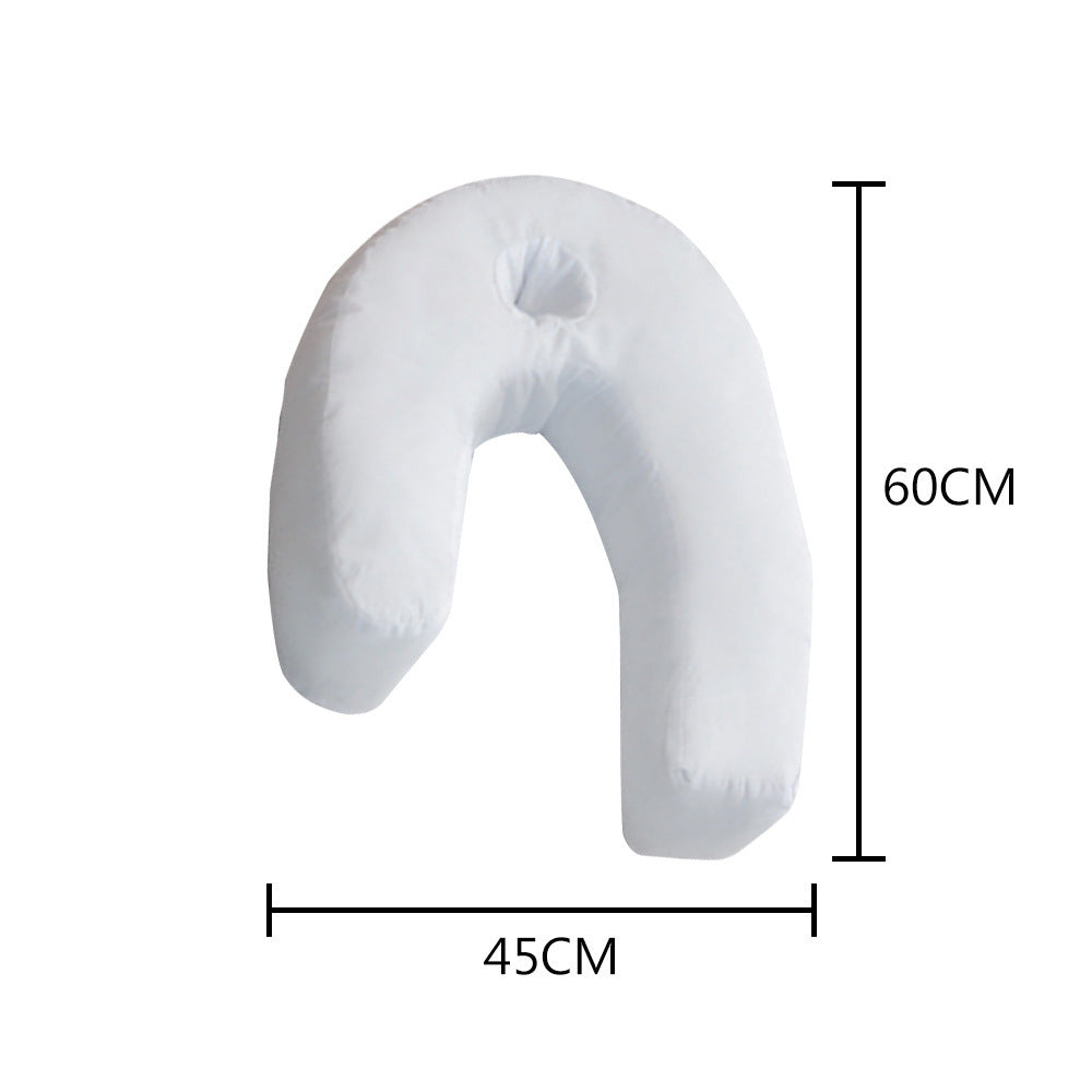 The U shaped side sleeping pillow measures 60 cm across and 45 cm deep