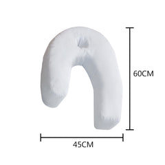 The U shaped side sleeping pillow measures 60 cm across and 45 cm deep