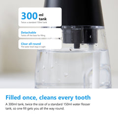 Close up of the 300ml clear detachable tank on a cordless water flosser