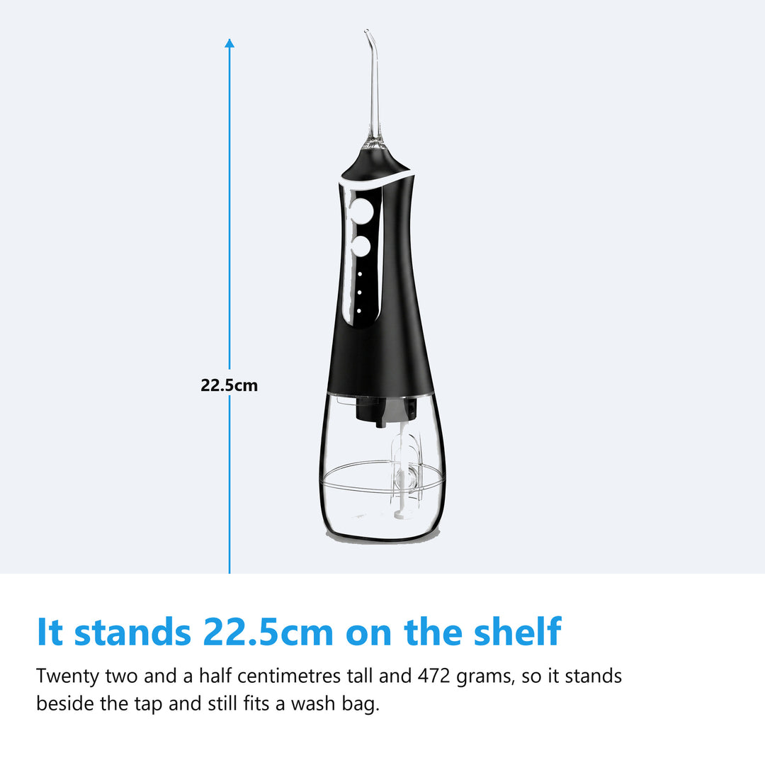 Cordless water flosser measured at 22.5cm tall