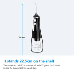 Cordless water flosser measured at 22.5cm tall