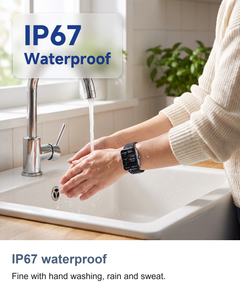 Square smart watch: IP67 waterproof. Fine with hand washing, rain and sweat.
