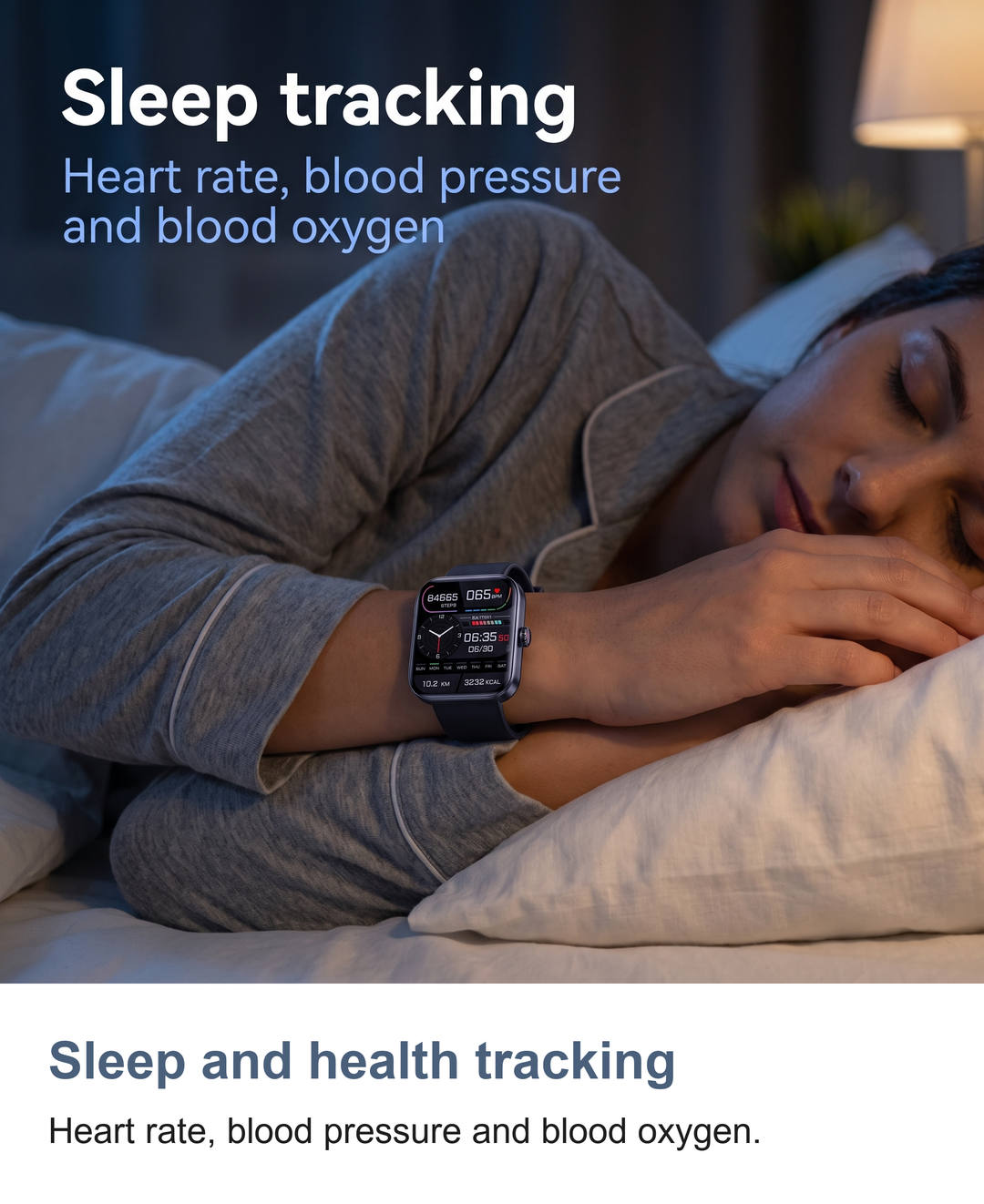 Square smart watch: Sleep and health tracking. Heart rate, blood pressure and blood oxygen.