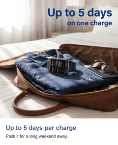 Square smart watch: Up to 5 days per charge. Pack it for a long weekend away.
