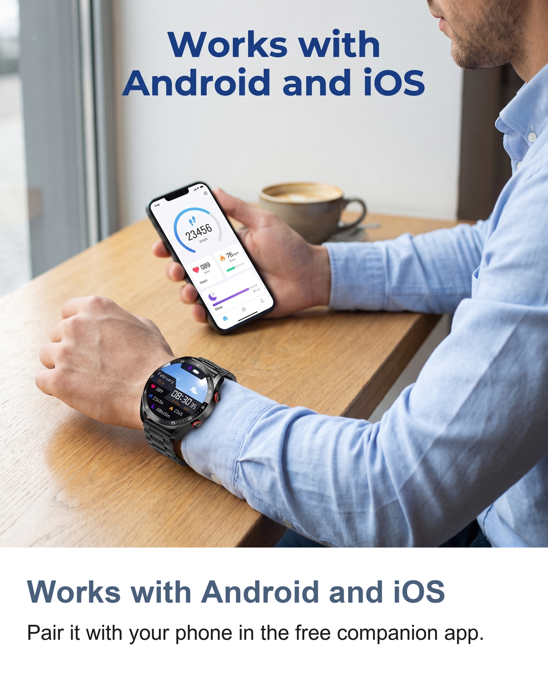 Smart watch for men: Works with Android and iOS