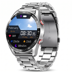 Smart watch for men with a silver steel bracelet