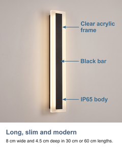 Long, slim and modern: 8 cm wide and 4.5 cm deep in 30 cm or 60 cm lengths.