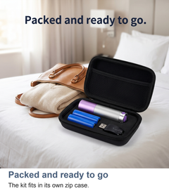 Red light torch kit packed in its zip case inside a weekend bag