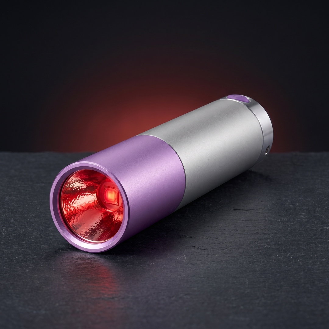 Silver and purple handheld red light therapy torch