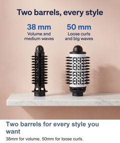 The rotating hot air brush with its 38mm and 50mm barrels side by side