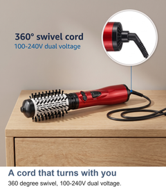 Macro of the swivel cord tail on the rotating hot air brush, dual voltage