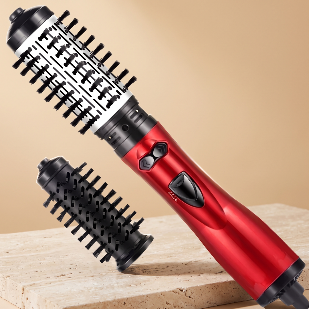 Red 2-in-1 rotating hot air brush